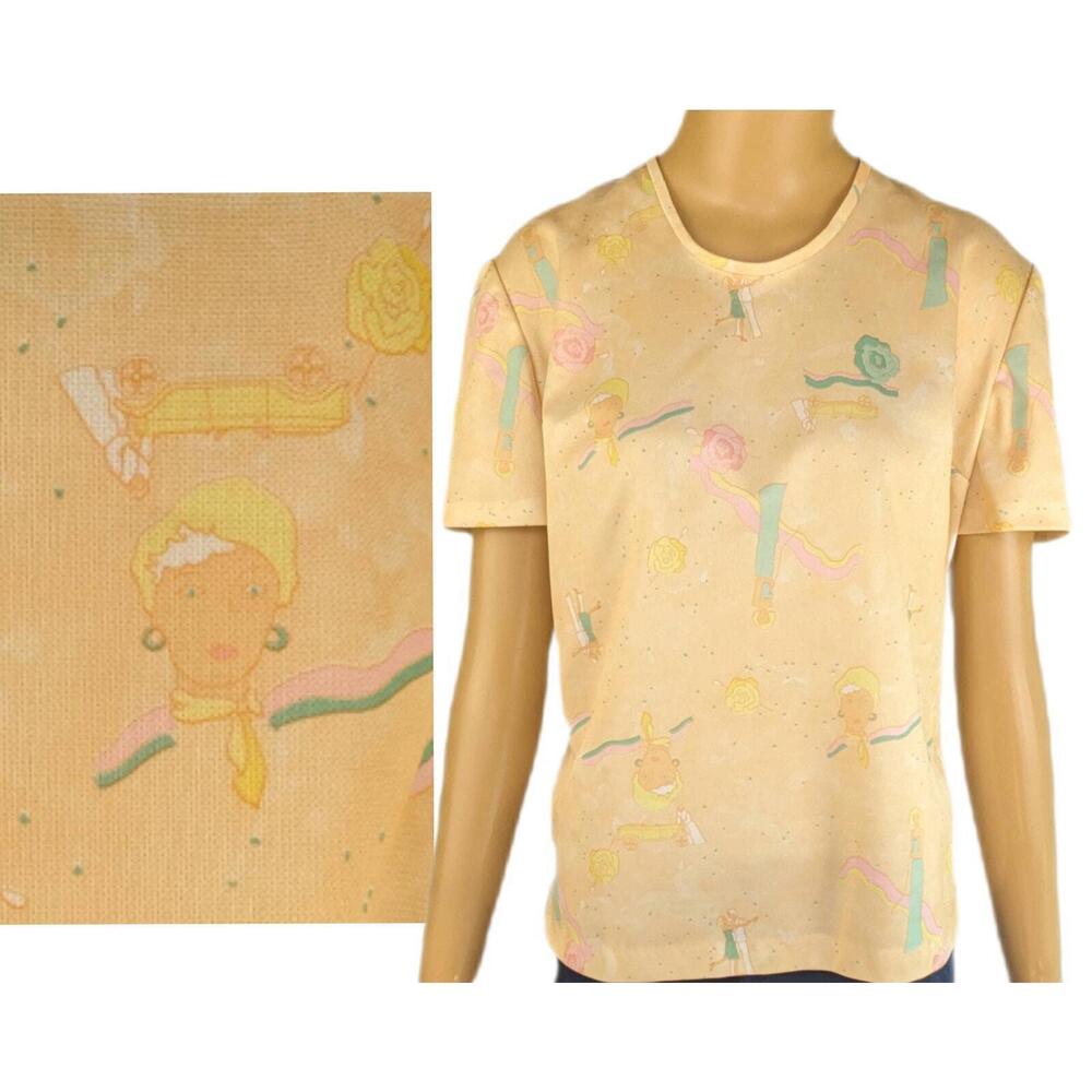 1970s does 1930s shirt vintage Art Deco novelty‎ print yellow top